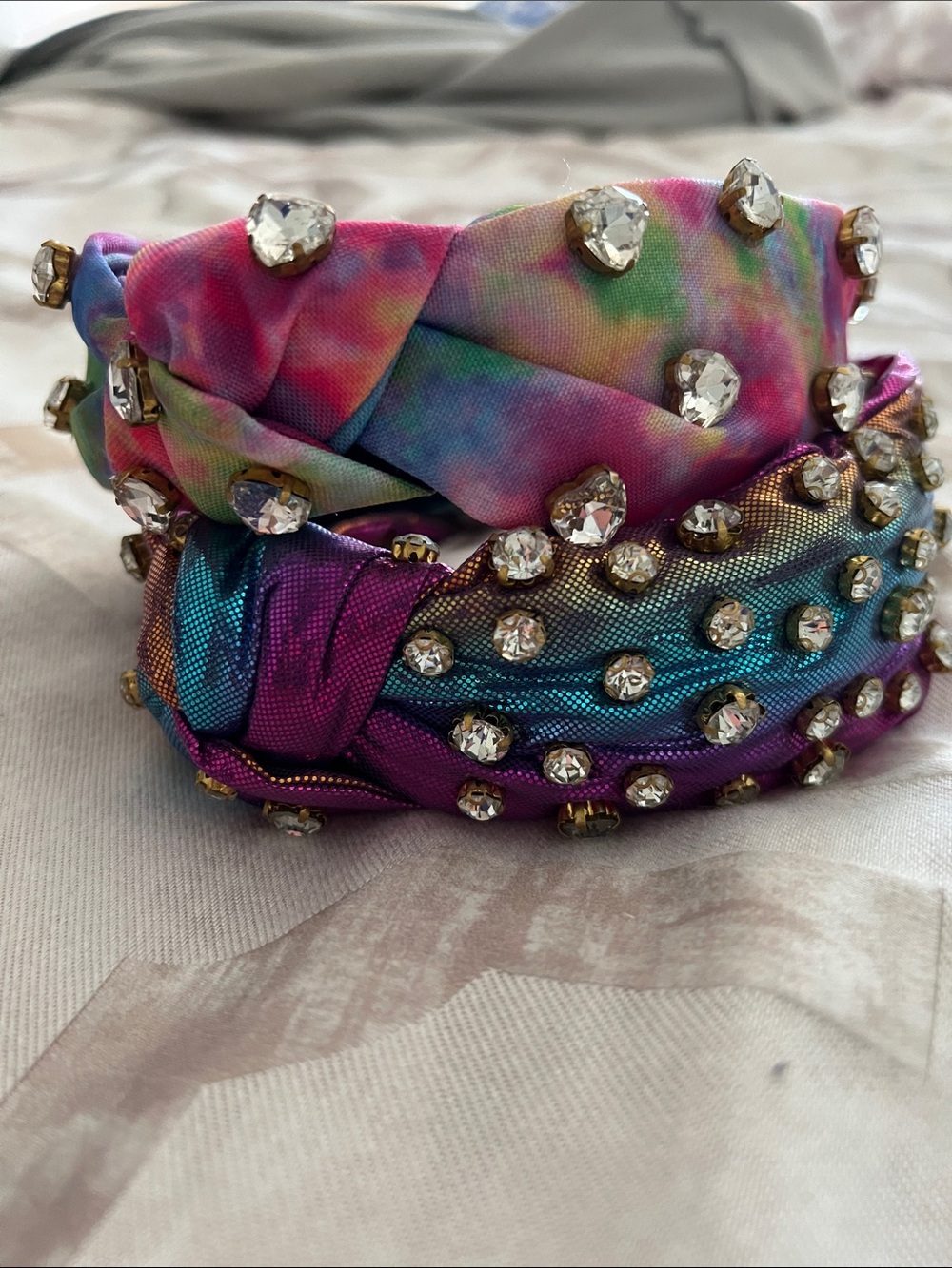 Crystal-Embellished Rainbow Knot Headband Set